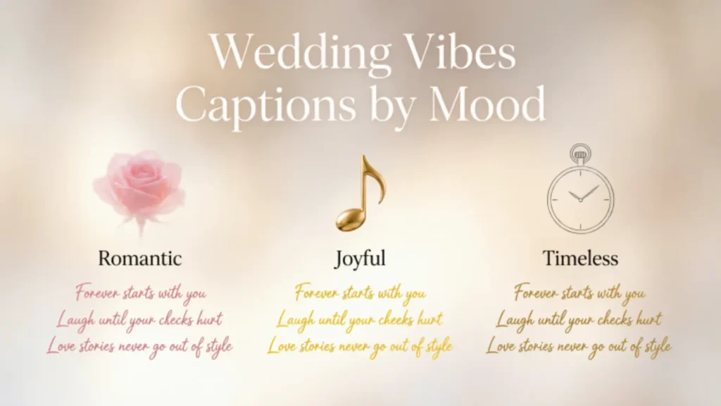 Wedding Vibes Captions by Mood